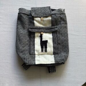 Peruvian Wool Handmade Alpaca Backpack Black White